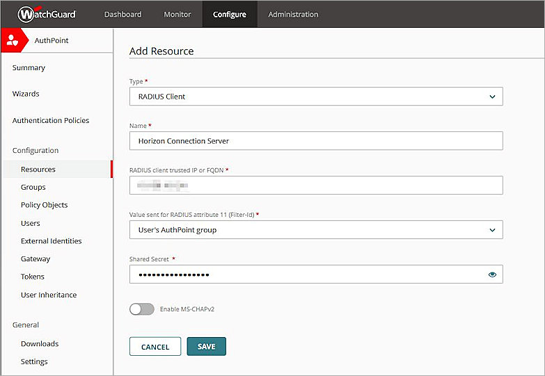 Screenshot of add radius resource page.